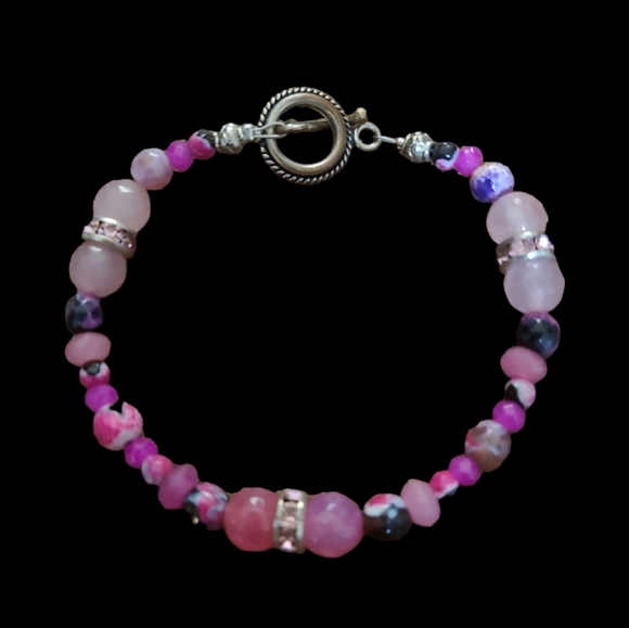 6" Handmade Pinkish Beaded Bracelet L10 - Picture 1 of 2